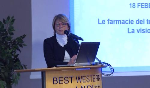 Maria Sandra Telesca (Assessore regionale Salute, Integrazione socio-sanitaria, Politiche sociali e Famiglia) al convegno "La farmacia e il suo ruolo centrale nell'educazione dei cittadini alla prevenzione" - Udine 18/02/2017