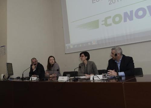 Paolo Di Pinto (Presidente Associazione Miglio Corse Monfalcone), Sara Vito (Assessore regionale Ambiente ed Energia) e Primoz Lemez (Presidente Club S Rally Lubiana) alla presentazione del 1° ECOnova Rally Cup (1° Rally Italia-Slovenia del FIA Electric and New Energy Championship) - Trieste 02/03/2017