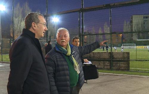 Sergio Bolzonello (Vicepresidente Regione FVG e assessore Attività produttive, Turismo e Cooperazione) ed Ezio Peruzzo (Presidente A.S.D. San Luigi Calcio) presso il campo di via Felluga 58 - Trieste 15/03/2017