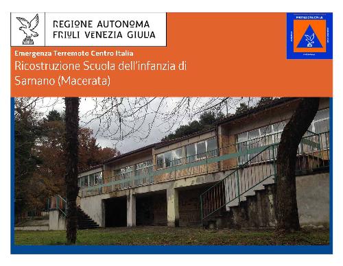 Scuola dell'infanzia Benedetto Costa di Sarnano (MC), inagibile dopo il terremoto dell'Italia Centrale e oggetto di demolizione e ricostruzione a cura della Protezione civile del Friuli Venezia Giulia