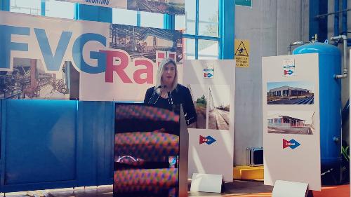 L'assessore alle Infrastrutture del Friuli Venezia Giulia Cristina Amirante, alla cerimonia per la sottoscrizione del protocollo d'intesa per la realizzazione dell'intervento "Nodo di Udine"
