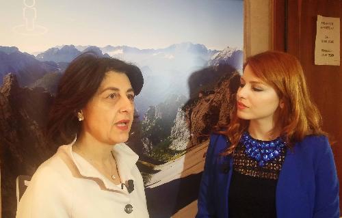 Mariagrazia Santoro (Assessore regionale Infrastrutture e Territorio, presidente Fondazione Dolomiti UNESCO) alla presentazione del portale "Dolomiti UNESCO ... un viaggio nell'Arcipelago fossile" - Roma 19/04/2017