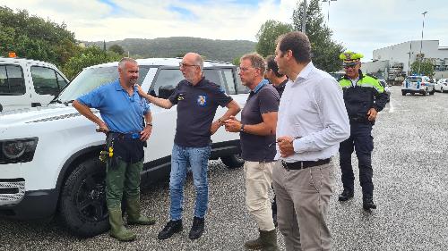 L’assessore regionale alle Protezione civile Riccardo Riccardi, durante il sopralluogo effettuato questo pomeriggio nelle zone colpite dal maltempo delle scorse ore e in particolare nei Comuni di Muggia e San Dorligo della Valle-Dolina.