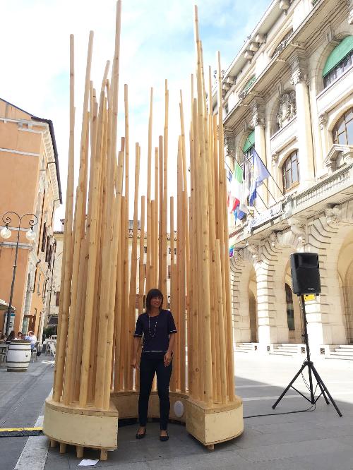 Debora Serracchiani (Presidente Regione Friuli Venezia Giulia) all'incontro per illustrare l'installazione Urban Hugs - Udine 09/06/2017