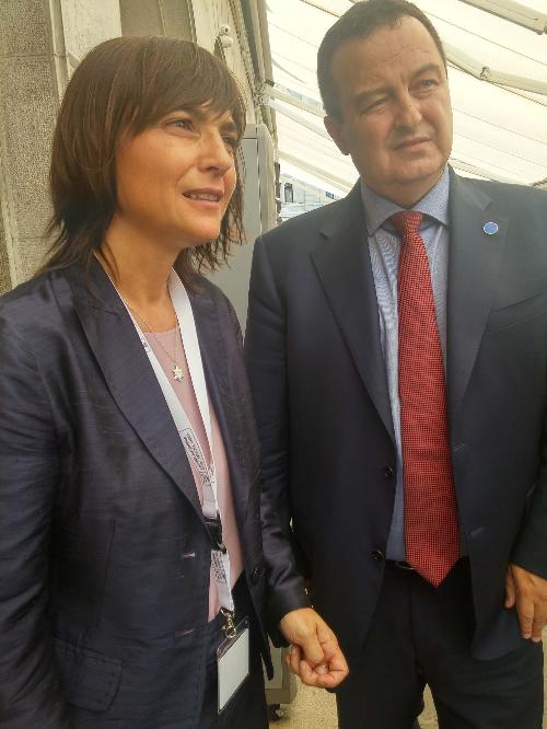 Debora Serracchiani (Presidente Regione Friuli Venezia Giulia) e Ivica Dacic (Ministro Esteri Repubblica di Serbia) in occasione del Western Balkans Summit - Trieste 12/07/2017