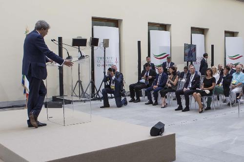 Paolo Gentiloni (Presidente Consiglio Ministri) alla conferenza stampa conclusiva del Western Balkans Summit - Trieste 12/07/2017
