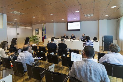 Marco Tullio Petrangelo (Direttore generale PromoTurismo FVG), Sergio Bolzonello (Vicepresidente Regione FVG e assessore Attività produttive, Turismo e Cooperazione) e Bruno Bertero (Direttore Marketing PromoTurismo FVG) alla presentazione dei dati sul turismo in FVG nel primo semestre 2017 - Udine 27/07/2017 (Foto Fabrice Gallina)