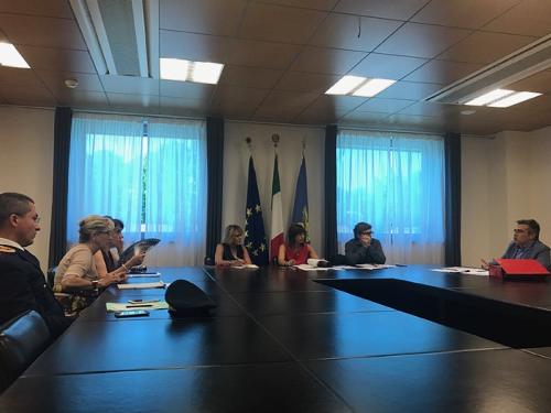 Debora Serracchiani (Presidente Regione Friuli Venezia Giulia) durante il confronto con le Prefetture del FVG sulla gestione dei casi estremi di emergenza del traffico autostradale - Udine 01/08/2017