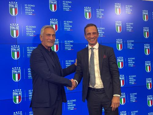 Il governatore Fedriga con il presidente della Figc Gabriele Gravina.