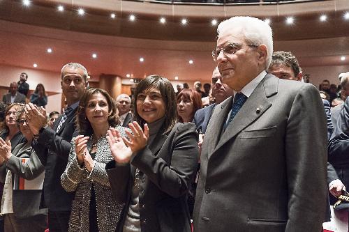 Debora Serracchiani (Presidente Regione Friuli Venezia Giulia) e Sergio Mattarella (Presidente della Repubblica) alla cerimonia di inaugurazione dell'Anno Accademico dell'Università di Udine - Udine 13/11/2017