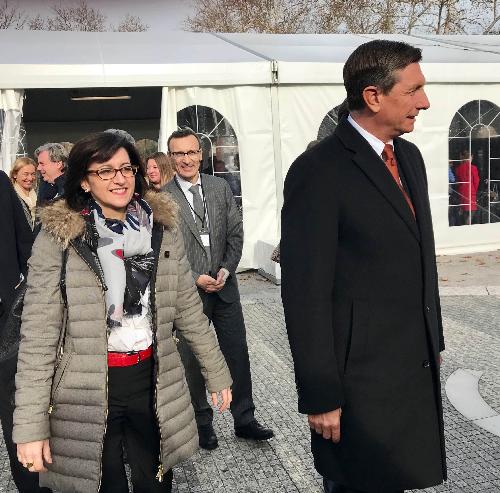 Sara Vito (Assessore regionale Ambiente ed Energia) e Borut Pahor (Presidente Slovenia) all'evento di lancio dei progetti del Gect Go - Gorizia 28/11/2017