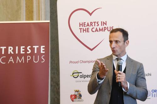 Il governatore del Friuli Venezia Giulia Massimiliano Fedriga alla presentazione delle attività degli “Hearts in the Campus.