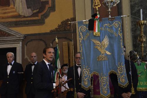 Il governatore della Regione FVG, Massimiliano Fedriga, alla cerimonia religiosa per le esequie del presidente del Consiglio regionale Ettore Romoli - Gorizia 16/06/2018