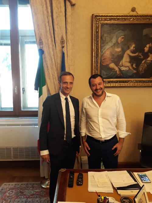 Il governatore del Friuli Venezia Giulia Massimiliano Fedriga con il ministro dell'Interno Matteo Salvini - Roma 03/07/2018
