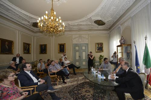 Riccardo Riccardi (Vicepresidente FVG e assessore regionale Salute) con Pierpaolo Roberti (Assessore regionale Autonomie locali) all'incontro con i rappresentanti dei Comuni dell'Ambito Alto Isontino - Gorizia 03/07/2018