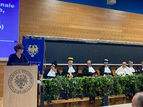 L’assessore regionale al Lavoro, istruzione, formazione, Università, ricerca e famiglia Alessia Rosolen all’inaugurazione del 47mo anno accademico dell’Università di Udine 