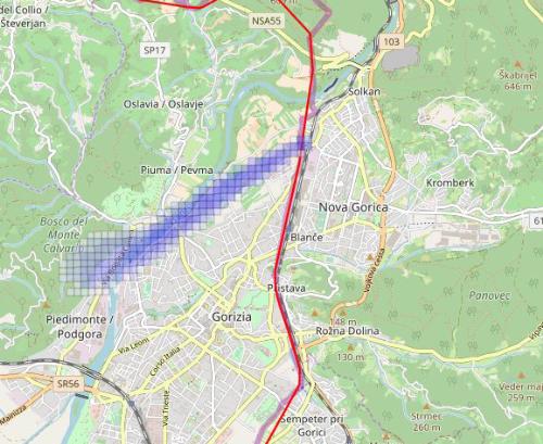 Nella figura diffusa dall’ARPA le ipotesi di dispersione di odori molesti a Gorizia il 21 agosto 2018