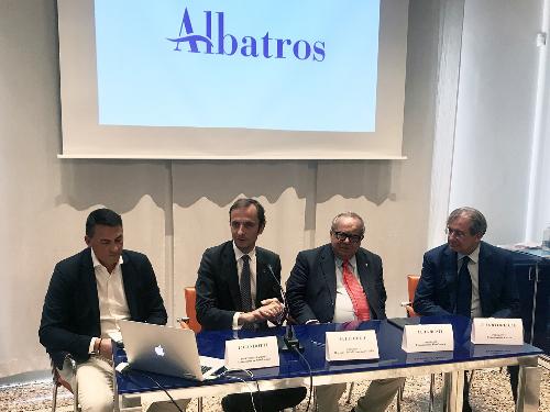 Il governatore del Friuli Venezia Giulia Massimiliano Fedriga alla conferenza stampa a palazzo Klefisch di Pordenone per la presentazione del nuovo management che ha rilevato il marchio Albatros di Spilimbergo. 