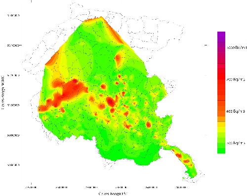 Distribuzione delle concentrazioni di Radon misurate durante la campagna condotta da Arpa FVG in 1.631 abitazioni del Friuli Venezia Giulia