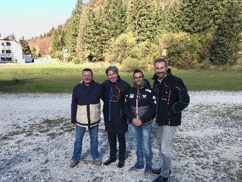 L'assessore regionale al Turismo, Sergio Emidio Bini, durante l'odierno sopralluogo a Sella Nevea e Tarvisio, con il sindaco di Chiusaforte Fabrizio Fuccaro, il vicepresidente del Consiglio regionale, Stefano Mazzolini, e il direttore di PromoturismoFvg, Lucio Gomiero.