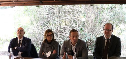 Da sinistra: l'assessore Sebastiano Callari, Alessandra Zigaina, il governatore Massimiliano Fedriga e il vicegovernatore Mario Anzil