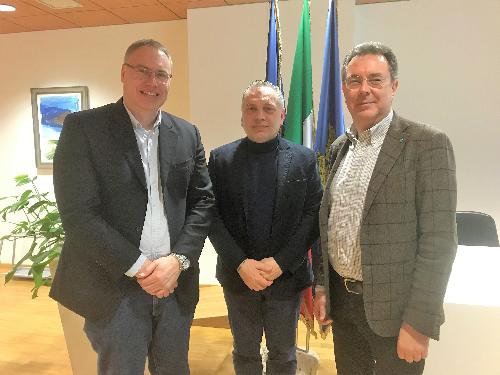 L'assessore alle Infrastrutture e territorio del Friuli Venezia Giulia, Graziano Pizzimenti, con il sindaco di Palazzolo dello Stella, Franco D'Altilia, il consigliere regionale, Mauro Bordin. Udine, 21 febbraio 2019 