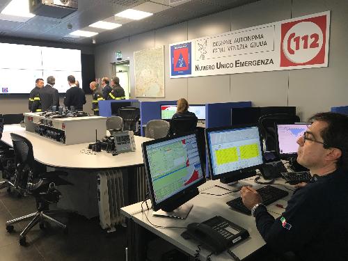 La sala operaativa del Numero unico di emergenza 112 (Nue) - Palmanova, 14 marzo 2019.
