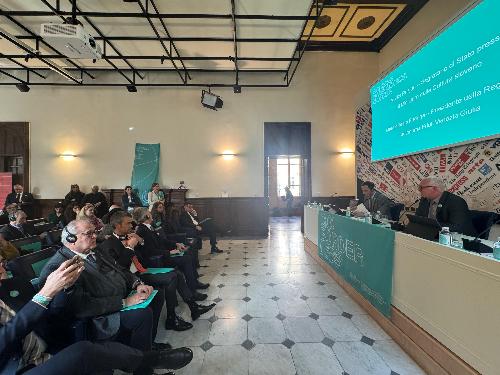 La presentazione del programma di GO! 2025 Nova Gorica Gorizia Capitale Europea della Cultura nella sede dell’Associazione stampa estera a Palazzo Grazioli a Roma.
