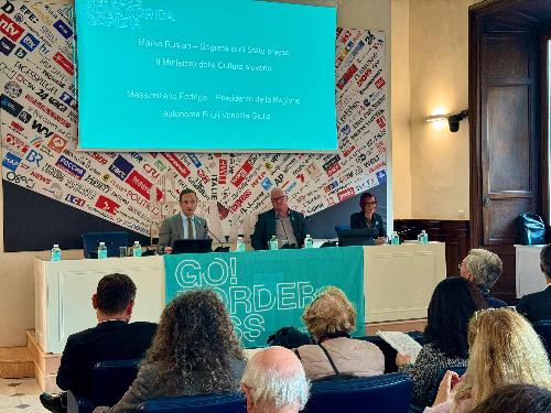 La presentazione del programma di GO! 2025 Nova Gorica Gorizia Capitale Europea della Cultura nella sede dell’Associazione stampa estera a Palazzo Grazioli a Roma.
