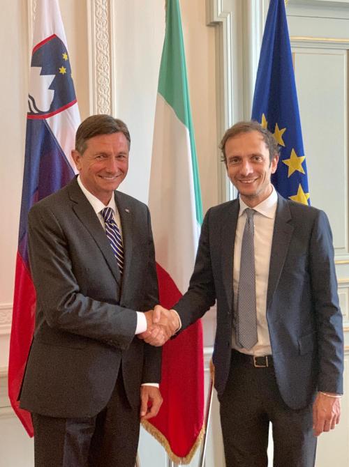 Il governatore del Friuli Venezia Giulia Massimiliano Fedriga e il presidente della Slovenia Borut Pahor a Trieste