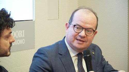 Il vicegovernatore del Friuli Venezia Giulia Mario Anzil alla presentazione della vetrina speciale di eventi a Milano dal 10 al 22 febbraio in occasione della Capitale europea della Cultura GO! 2025.