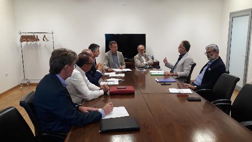 Il vicegovernatore Fvg con delega alla Salute, Riccardo Riccardi e l'assessore regionale a Infrastrutture e Territorio Graziano Pizzimenti nel corso dell'incontro a Udine 