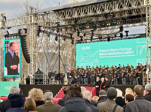 L'intervento del Governatore della Regione Massimiliano Fedriga durante la cerimonia di inaugurazione di Go!2025