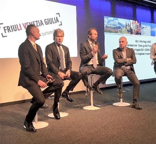 La presentazione delle linee guida del piano strategico Montagna365 2019-24 con l'assessore al Turismo del Friuli Venezia Giulia, Sergio Emidio Bini, e il direttore generale di Promoturismo Fvg, Lucio Gomiero.

