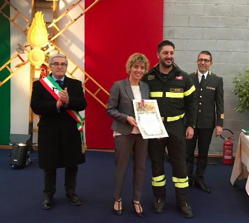 L'assessore alle Finanze del Fvg, Barbara Zilli, a Udine nella sede del comando provinciale dei Vigili del fuoco per la ricorrenza del santo patrono dei VVFF.