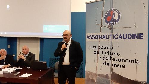 L'assessore al Patrimonio del Friuli Venezia Giulia, Sebastiano Callari, al convegno "2020 e Direttiva Bolkestein: quale futuro per le concessioni del diporto nautico" promosso dal Comitato esecutivo di Assonautica Udine - San Giorgio di Nogaro (Udine), 6 dicembre 2019.