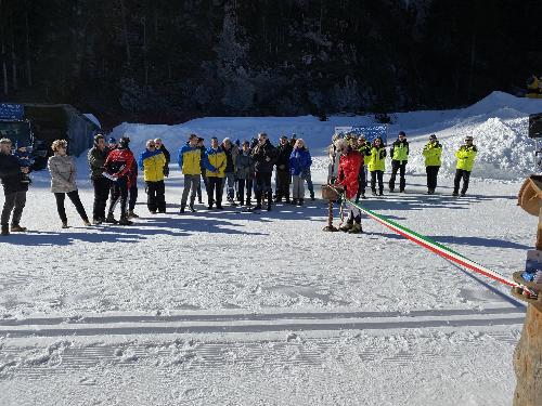 Un momento della cerimonia d'inaugurazione del Centro sci fondo 'Piero Di Lenardo' Val Saisera-Valbruna.