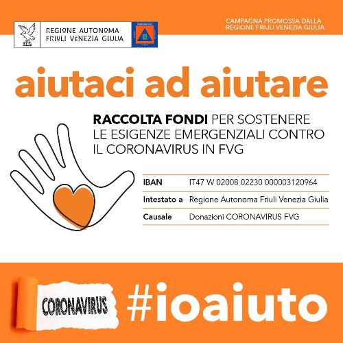 La locandina della raccolta fondi a favore della Protezione civile del Friuli Venezia Giulia per l'emergenza coronavirus