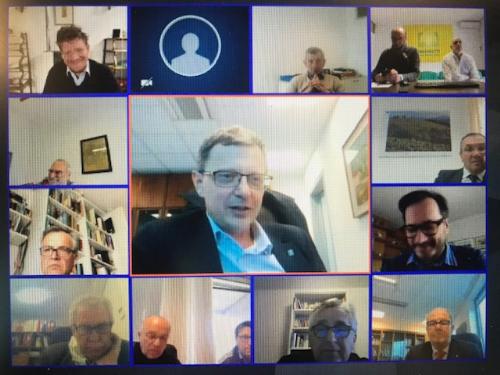 Una fase della videoconferenza dell'assessore Stefano Zannier con le rappresentanze sindacali