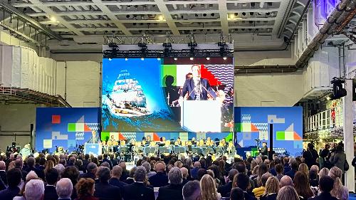 L'intervento del governatore Fedriga all'interno della nave Trieste