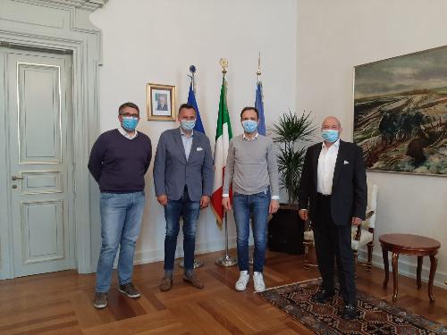 Il governatore del Fvg Massimiliano Fedriga e l'assessore ai Corregionali Pierpaolo Roberti incontrano il presidente del Fogolar Furlan di Hong Kong Michele Cicigoi con il presidente di Ente Friuli nel Mondo Loris Basso a Trieste. 