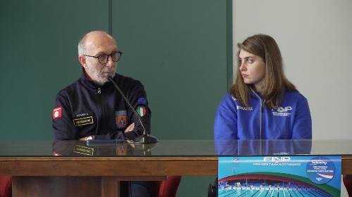 L'assessore regionale alla Salute e politiche sociali Riccardo Riccardi alla presentazione della tappa di Coppa del Mondo di nuoto Paralimpico denominata "Para Swimming World Series Lignano Sabbiadoro & Campionati Italiani Assoluti Invernali" con la campionessa Monica Boggioni.