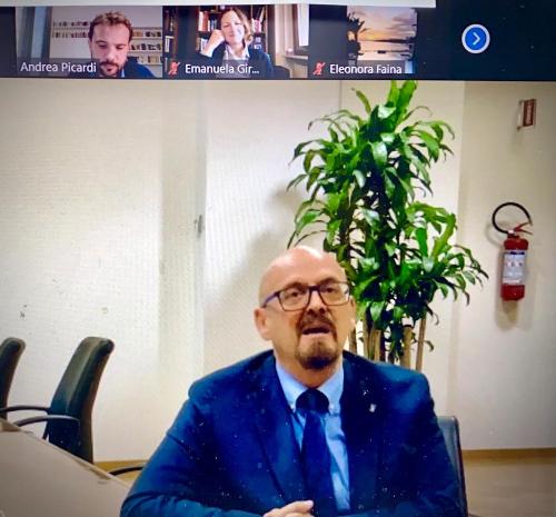 L'assessore regionale al Patrimonio, Sebastiano Callari, mentre interviene alla videoconferenza sull' Agenda digitale