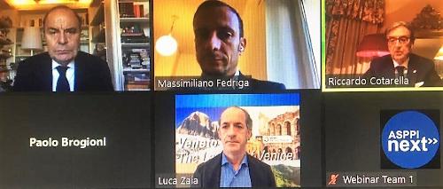 Il governatore del Friuli Venezia Giulia Massimiliano Fedriga in videoconferenza al congresso Assoenologi