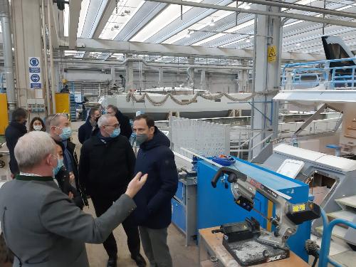 Il governatore del Friuli Venezia Giulia Massimiliano Fedriga visita il polo nautico che insiste sul Canale est -ovest di Monfalcone