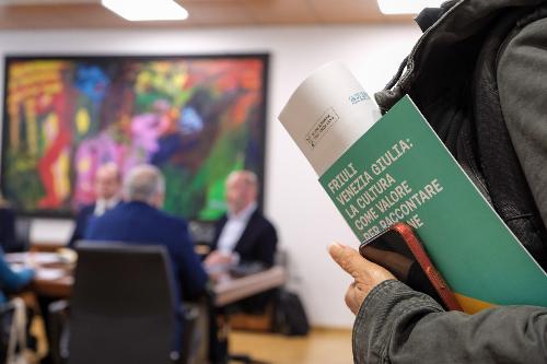 Una fase della conferenza stampa svoltasi oggi a Udine