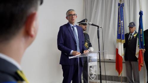 L'intervento dell'assessore alla Sicurezza Pierpaolo Roberti nel corso della cerimonia per i 251 anni della fondazione della Guardia di Finanza.