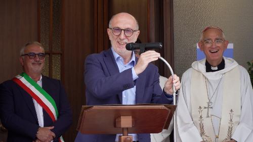 L'assessore regionale alla Salute Riccardo Riccardi alla riapertura al culto della Chiesa Rosa Mistica di Codroipo assieme all'arcivescovo di Udine monsignor Riccardo Lamba