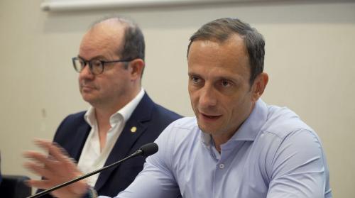 L'intervento del governatore del Friuli Venezia Giulia Massimiliano Fedriga. Alla sua destra il vicegovernatore e assessore alla Cultura Mario Anzil.