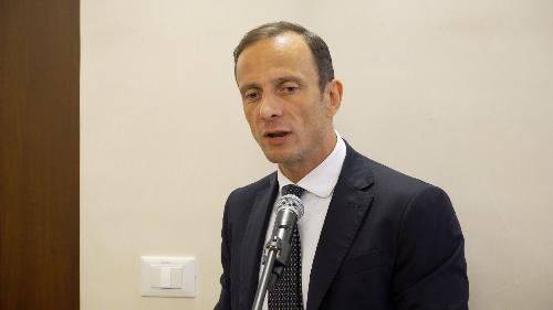 Il governatore del Friuli Venezia Giulia Massimiliano Fedriga durante l'intervento all'udienza pubblica per il giudizio di parificazione del rendiconto generale 2024 dell'Amministrazione regionale da parte della Corte dei conti